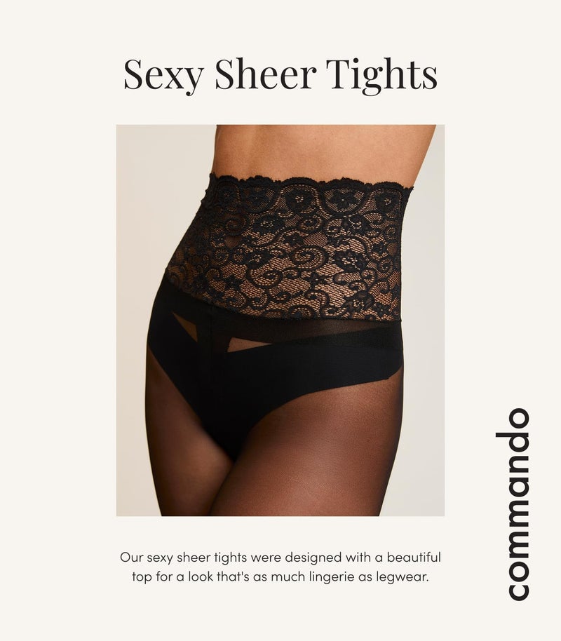commando Sexy Sheer Tights | Luxury Sheer Hosiery with Dig-Free Lace Waistband | Fusion Tech Prevents Snags and Runs | Black, Small - Image 4